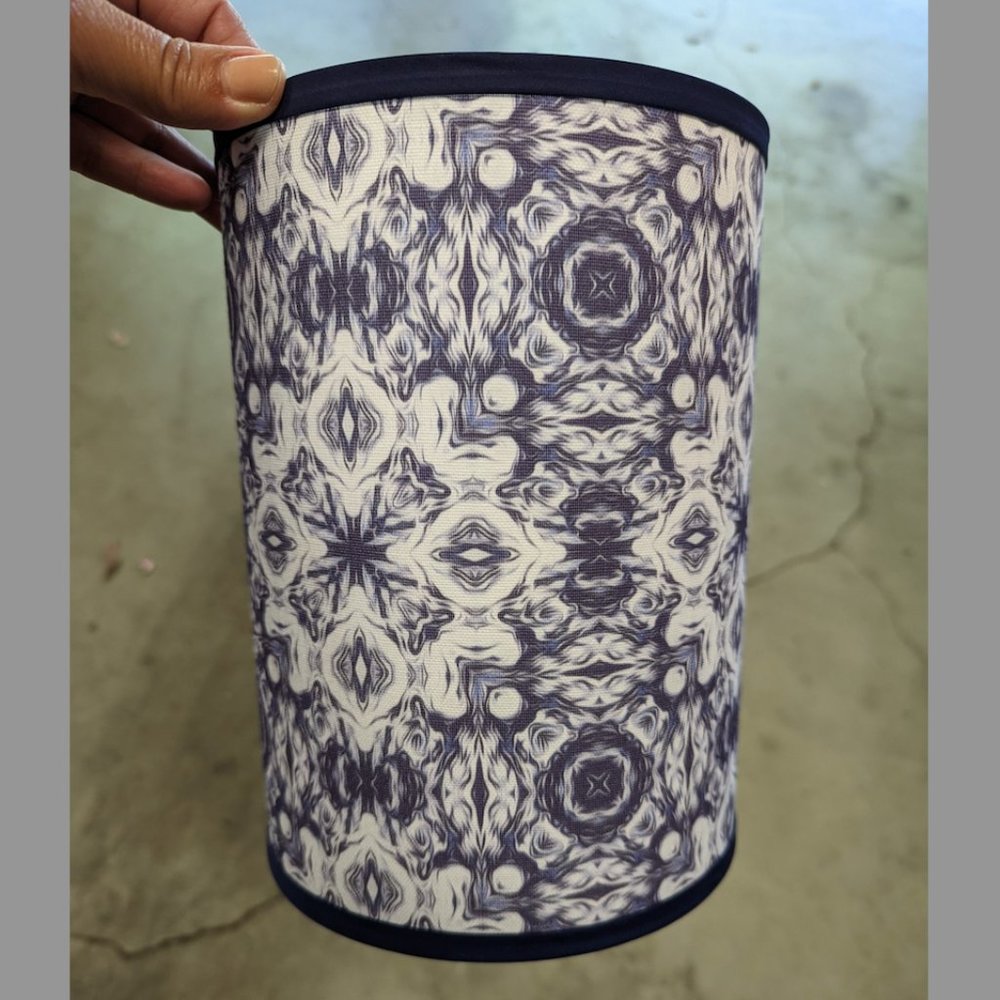 White and Blue Inkblot Patterned Lampshade with White Stripe